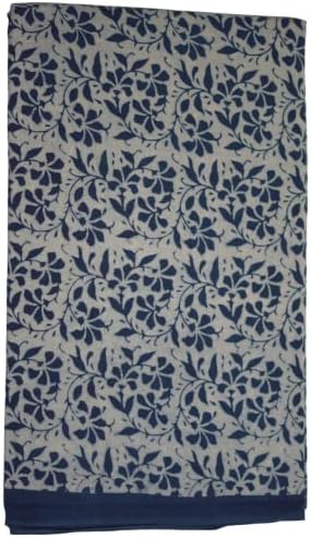 Indigo plava pamučna tkanina sa cvjetnim printom, Indijska Dabu tkanina sa štampanim blokom, Dabu Print tkanina za žensku odjeću
