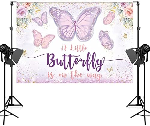 Maijoeyy 7x5ft Butterfly Baby Shower Backdrop a little Butterfly je na putu Backdrop Purple Butterfly Baby Shower dekoracije za djevojčice
