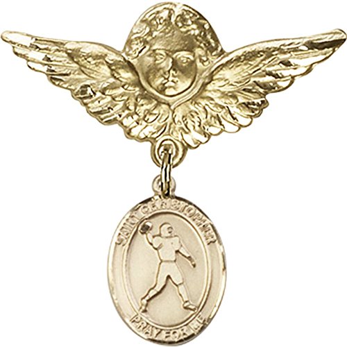 Zlatna bebi značka sa Svetim Kristoferom / fudbalskim šarmom i anđelom sa krilima značka