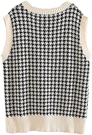 2022 Prsluk za džemper Žene Casual Slatko Houndstooth V izrez Modni Y2K vrhovi Grafički teški majica Comfy Tank Top Tunnic Fall odjeća