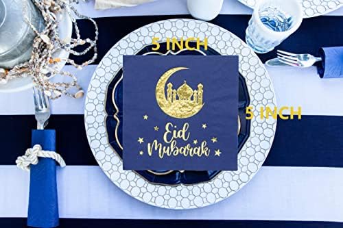 Eid Mubarak salvete, plavi zlatni ramadan Eid Mubarak navrhne ukrase za stol, Eid Mubarak ukrase za dom, Ramadan Mubarak Dekoracije