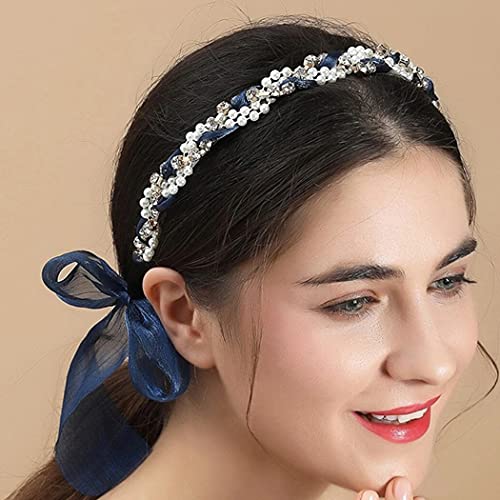 Jeweky Pearl traka za glavu plavi obruč za kosu čipkasti pokrivač za kosu Band Wedding Bride hair Accessory za žene i djevojčice