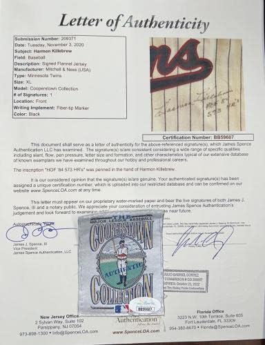 Twins Hof Harmon Killebrew potpisan i upisani mitchell & ness uramljeni dres JSA - autogramirani MLB dresovi