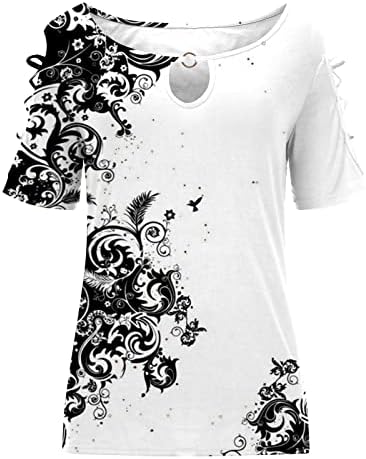 Ženska majica za vrat za vrat kratkih rukava s kratkim rukavima pamuk grafički ručak labav fit top majica za teen djevojke th