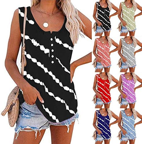 Vezad Womens Tie Dye Stripe tenkovi bez rukava scoop vrat Henley majica casual work ties