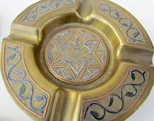 Vintage islamska srednjoistočna miješana metalna vaza i 3 pepeljara srebrna umetnuta
