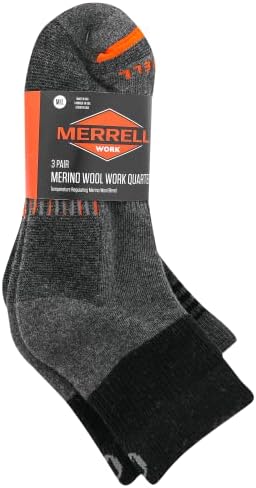Merrell muške i ženske merino vunene radne čarape - Unisex 3 Pair paket - Pola jastuka Udobnost i arch bend