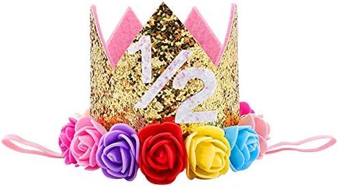 IWEMEK Baby Boy Girl princeza tijara kruna broj traka za glavu 1st rođendanska torta šešir Zlatni cvijet ruže Hair Accessories Photo