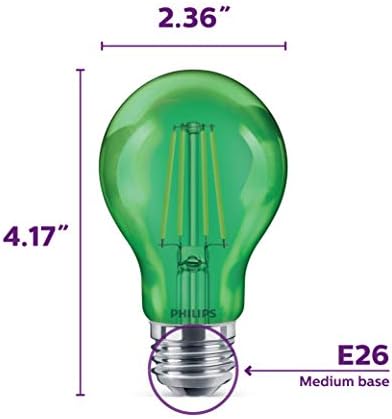 Philips LED 538249 A19 zelene sijalice za zabave: staklo sa filamentom, 4, E26 baza sa srednjim zavrtnjem, svetlo, 6 pakovanja, 6