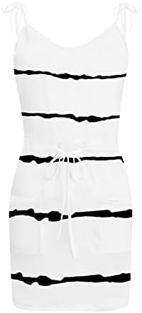 lcziwo ženska ljetna haljina na plaži prugasta Ležerna traka za špagete V izrez bez rukava džepni džepni Mini sarafan