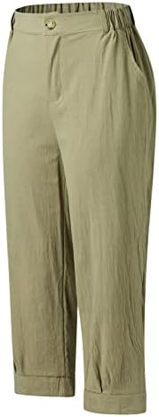 Pamučne posteljine za žene, Dressy Ležerne prilike ravne noge labave fit kapri duljine ravne prednje obrezane hlače s džepovima