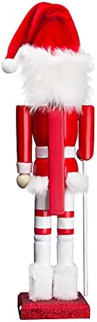 UND Božić tradicionalni drveni vojnik Orašar Ornament / crveno-bijela odjeća koja drži žezlo | Svečani božićni dekor | 15 visok odličan