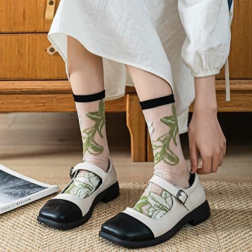 EYVXLX ženske čiste čarape, čipkaste čarape ženske ljetne prozirne tanke mreže čipkaste elastične žakardne kristalne staklene čarape.