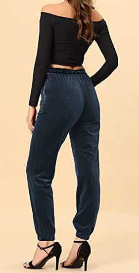 Cyparel ženske elastične struke baršunaste pantalone casual visoki struk joggers labavi ravne pantalone s džepovima