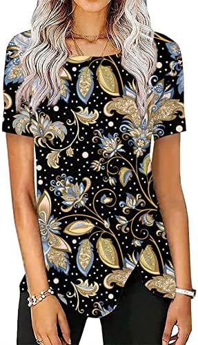 GIANTHONG Womens 2023 ljetne Casual majice V izrez kratki rukav tunike vrhovi dugme Decor cvjetni Print labavi kroj udobne bluze