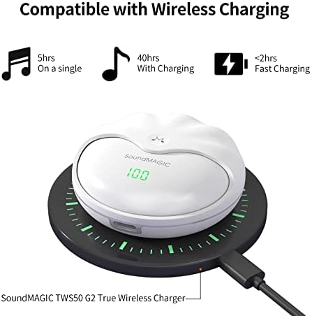 SoundMagic TWS50 G2 True Bežični ušni uši u Bluetooth slušalicama u ušima HIFI Stereo slušalice IPX6 Vodootporne touch Control slušalice s prijenosnim kućištem za punjenje, bijelo