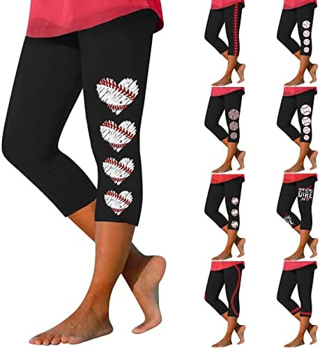Capri gamaše za žene visokog struka bejzbol za ispis za žene za žene atletska tajica joga vježbanje obrezane hlače
