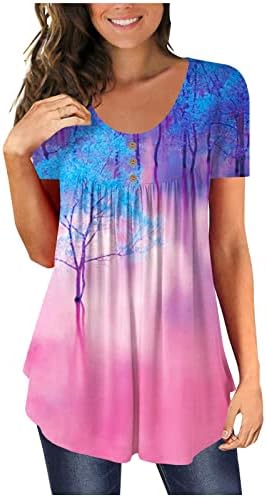 Ženske tuničke vrhove za gamaše cvjetne majice s kratkim rukavima Botton up casual ruched bluze odjeću 2023 Trendy