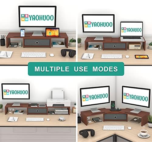 Yaohuoo stalak za Monitor sa ladicom za skladištenje za 2 monitora, stalak za postolje sa dva monitora sa podesivom dužinom i uglom,