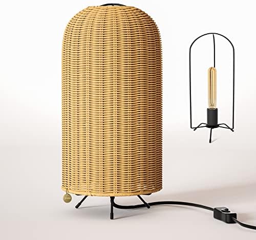Cyivze Rattan stolna lampa, jedinstveni dizajn oblika raketa, posebno podešen LED izvor svjetla. Boho stil, rasvjeta raspoloženja,
