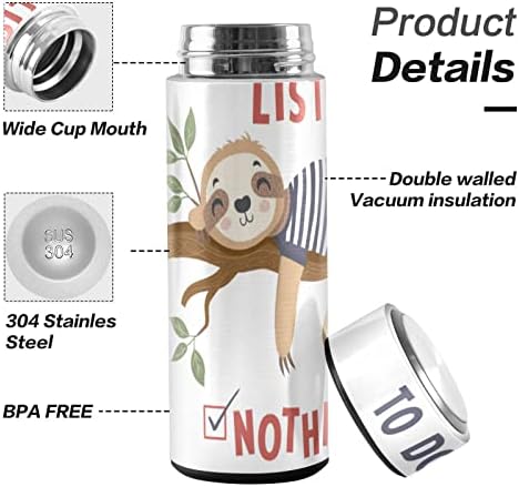 Cataku Sloth Funny boce za životinje za životinje Izolirana 16 ozljeda od nehrđajućeg čelika Termos Boca za kavu Voda pića za višekratna