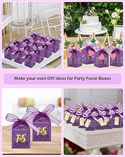Kslong 50 paketa ljubičaste kutije za vjenčane zabave, ljubavna šuplja s malom poklon kutijom, mini čokoladna kutija za bombone za