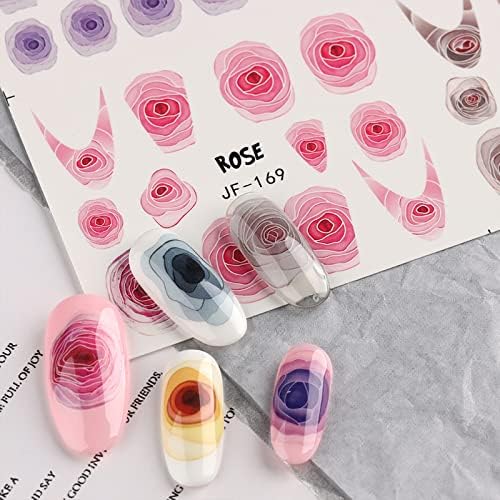 12 listova Retro u obliku slova U boja ruže trodimenzionalne naljepnice za vodu za nokte za umjetnost noktiju francuski uzorak ruže
