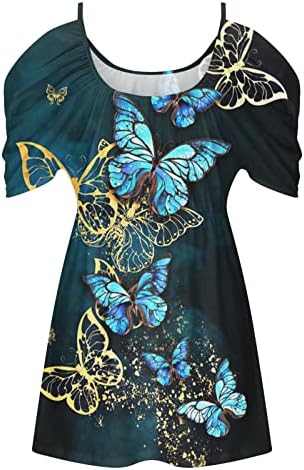 Ženske bluze i vrhovi Dressy Cvijet Print CrewNeck Kratki rukav Ljetne košulje seksi od ramena Tunnic Tops Bluzes