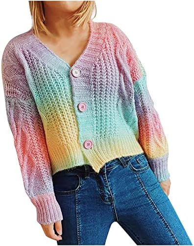 Ženski gumb s dugim rukavima dolje Ombre kabel pleteni kardigan džemper jesen Ležeran lagani kaput Y2K vrhovi