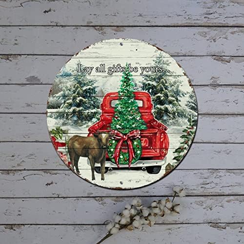 Sretan božićni znak Seoski kuća snjegović gnome kamion okrugli metalni limenki znak božićno joy dekor shabby metal znak za kućni kuhinjski