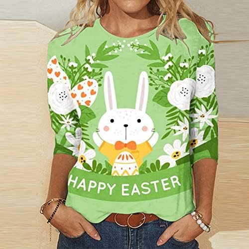 Žene Shaster Bunny majica Funny Slatki zeč Grafički tee Ležerne prilike Ljeto Uskrs Crewneck 3/4 vrhova rukava