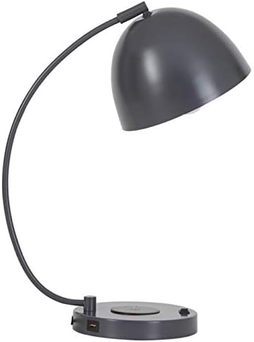 Dizajn potpisa Ashley Austbeck Savremeni 18 Metalna stolna lampa sa bežičnim punjačem i USB portom, tamno sivom bojom