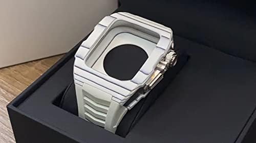 AEMALL Carbon Fiber Modifikacijski komplet za Apple Watch 7 45 mm Carbonfiber futrolu, za 6 SE 5 4 44 mm Fluoro gumeni remen Richard