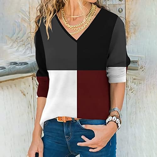 NOKMOPO Dugi rukav & nbsp;košulje za žene Ženska Moda Casual Temperament V-izrez sudar geometrijski Print dugi rukavi