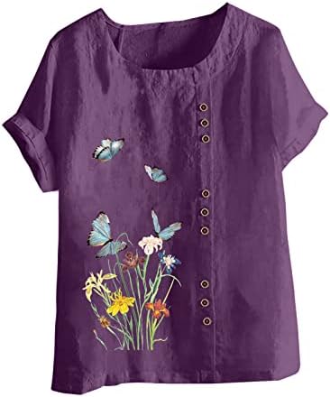 Plus veličine za žene Vintage s kratkim rukavima pamučna bluza za bluzu rane jesen cvjetna bluza za bluzu od ljetne plaže