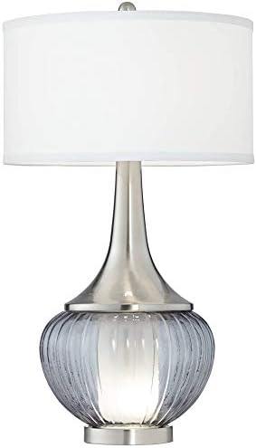 360 rasvjeta Courtney moderne Stolne lampe Set 2 28 1/2 visok sa noćnim svjetlom brušeni nikl rebrasto staklo bijelo platno bubanj