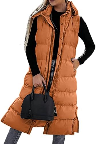 Snksdgm Ženski zimski kaputi, dugi prsluk za žene kaputi s kapuljačom dugim puffer prsluk zimski kaput topla jakna bez rukava
