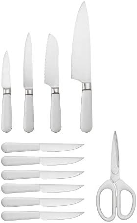 SCUZZY 12-dijelni kovani kuhinjski nož u bijeloj boji sa blokom za odlaganje drveta,12-dijelni Set noža sa blokom, superiorne oštrice
