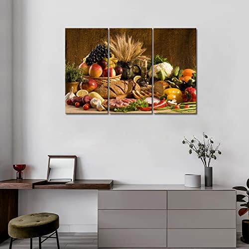 Prvi Zid Art-Braon Svježe Hrane Grožđa Jabuka U Korpi Hljeb Luk Mali Paradajz Slatki Biber Karfiol Pšenica Okupiti Na Stolu Zid Art