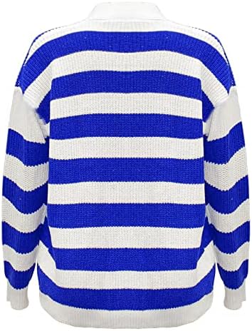 Ženski prugasti džemper Cardigan V-izrez prema dolje dugih rukava u boji u boji ubori Cardigans Top kaputi za kabel