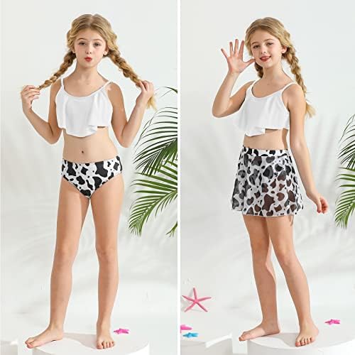 Djevojke kupaći kostim Leopard / cvjetni / kravlji kupaći kostim 3 komada bikini Set sa suknjom na plaži