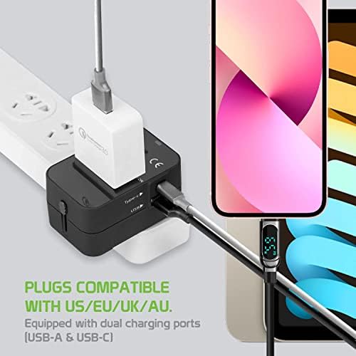 Putni USB Plus Međunarodni Adapter za napajanje kompatibilan sa Samsung Galaxy K Zoom za Svjetsku snagu za 3 uređaja USB TypeC, USB-a