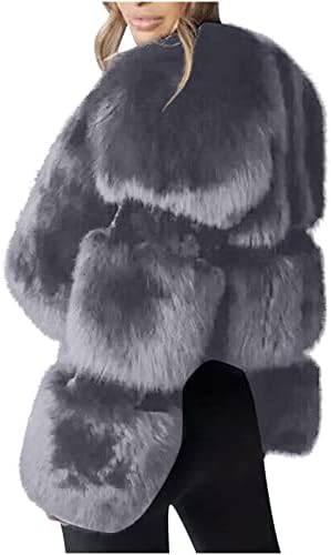 Ženski zimski lažni krzneni kaput Topla labavi fit s dugim rukavima otvorena prednja shaggy solidarska luksuzna šarpa kratka kardiganska