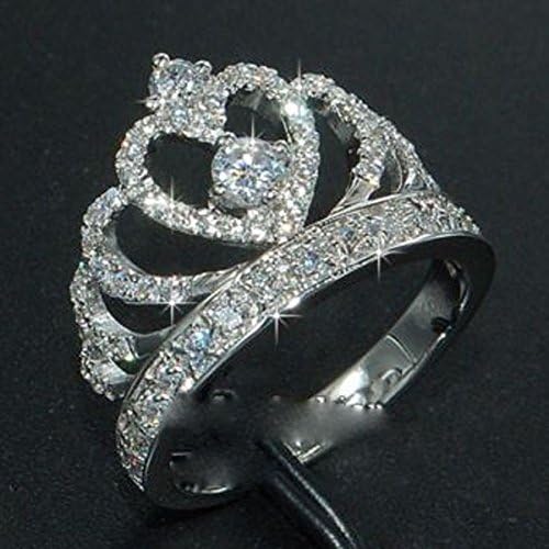 Suwanpoomshop Crown 925 Srebrni bijeli safir kraljica prsten angažman predloženi ženski nakit