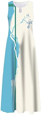 Fragarn ženska ležerna tiskanje Veliki haljina s rukavicama za okrugle vrat duga haljina bez rukava