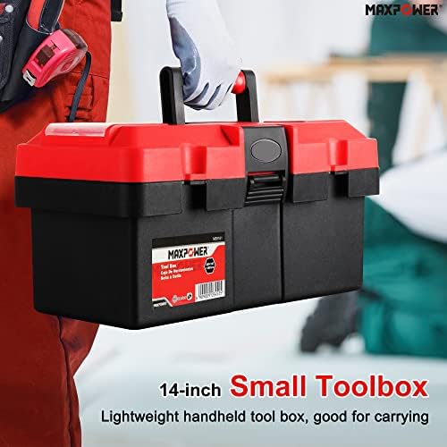 MaxPower Mala kutija za alate, kutije od 14 inča sa ručicom, uklonjivom ladicom sa dvostrukom bravom, crvenom kutijom za kuću za dom