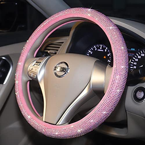 Carwales ružičasti poklopac upravljača za žene Sparkly Rhinestone Bedazzled Car Pribor Diamond slatka