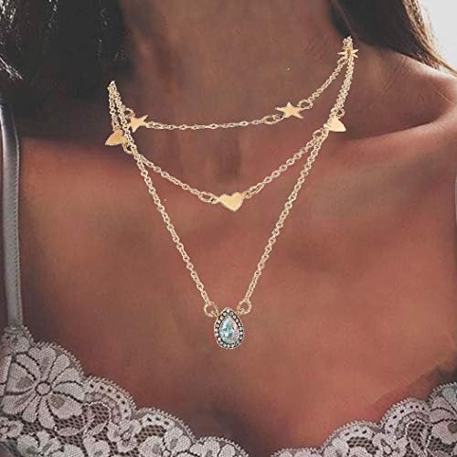 Hannah Boho slojevite Opal ogrlice zlatna zvijezda privjesak ogrlice srce ogrlice lanac nakit za žene i djevojke