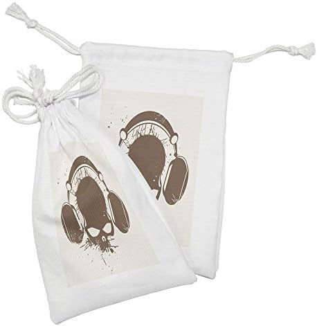AMBESONNE Glazbena torbica set od 2, lubanja sa slušalicama Slušajući Mrtvi DJ Grunge Retro stil grafički otisak, mala vrećica za