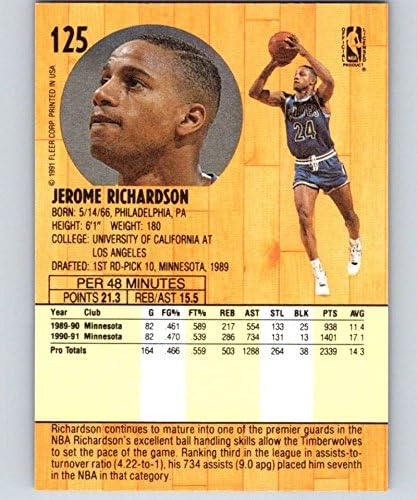 1991-92 Fleer Series 1 Košarka 125 Pooh Richardson Minnesota Timberwolves Službena NBA trgovačka kartica